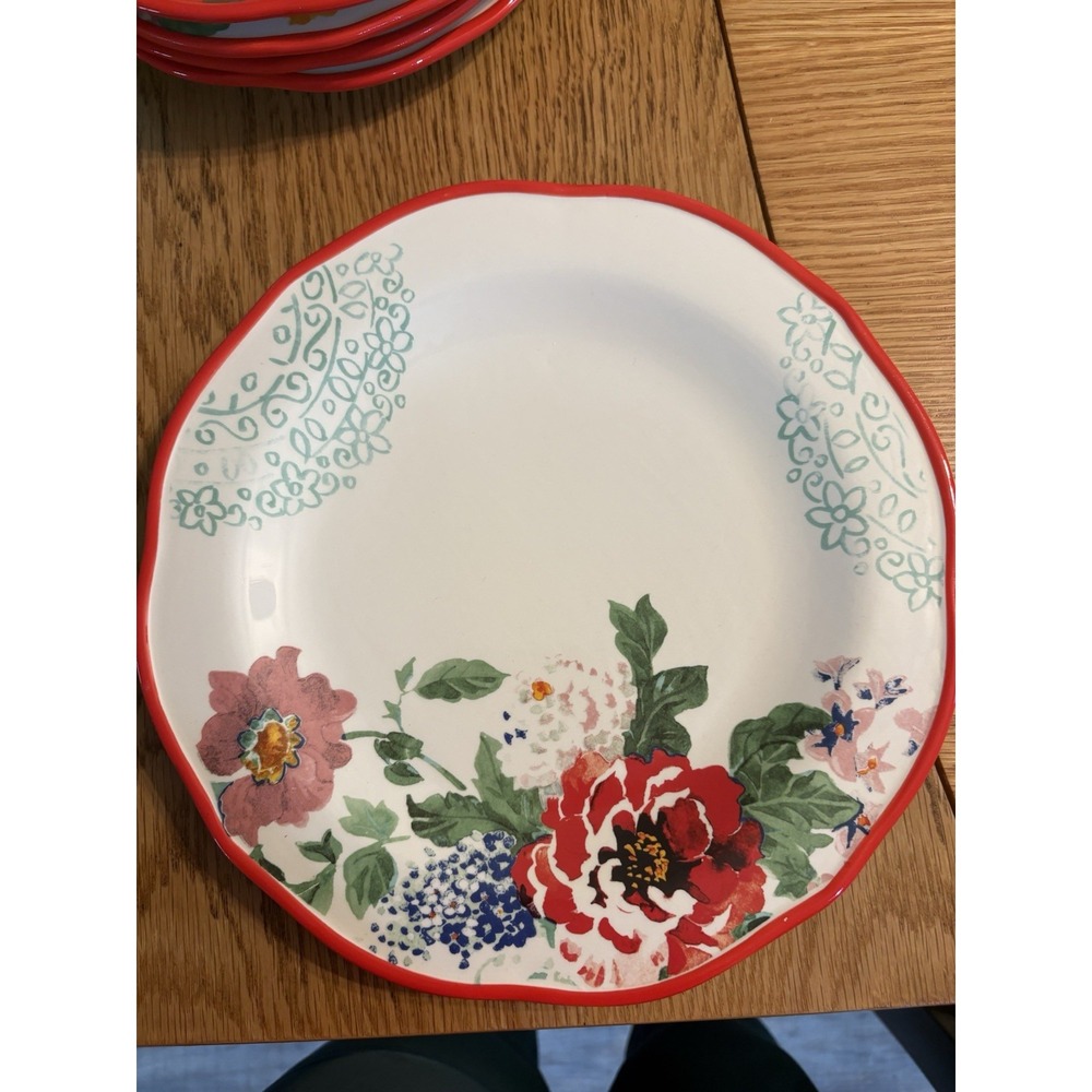 Pioneer Woman Red Floral Country Garden Dinner Plates 10.5" Set Of 4